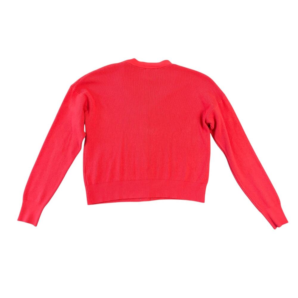 LIV Milano Coral Pink Rhinestone Mock‎ Sweater Cardigan SZ Large Glam Barbiecore - Picture 2 of 5